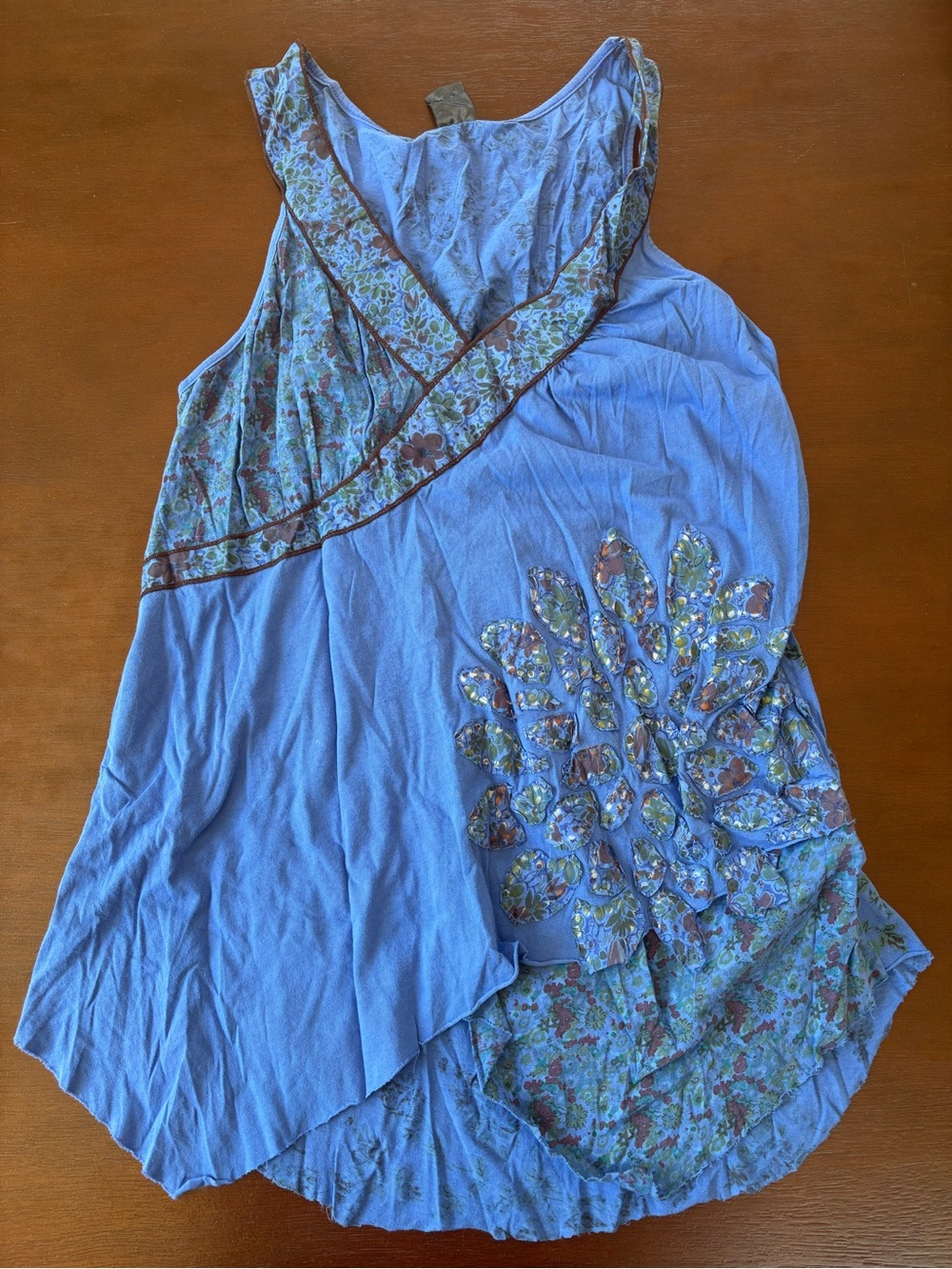 Language Blue Floral V-Neck Tank with Brown Tag